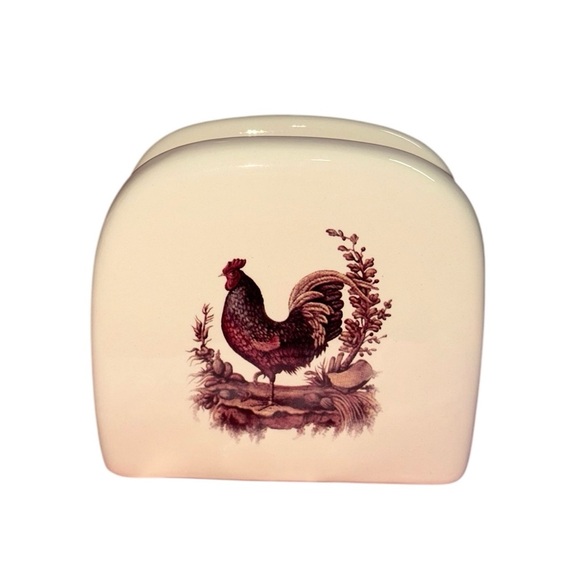 🔻Vintage🔻 NWOT, Gravy Sauce Boat & Napkin Holder Set, Beige & Burgundy 🐔 - Picture 6 of 13